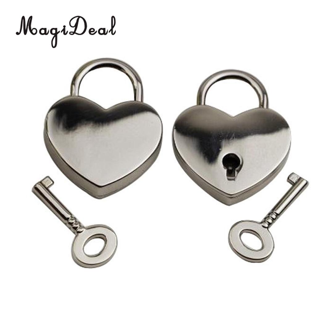 MagiDeal Lot of 3 Alloy Vintage Style Mini Padlock Key Lock Heart Shaped for Collectibles Children Kids Novelty Toy -Silver