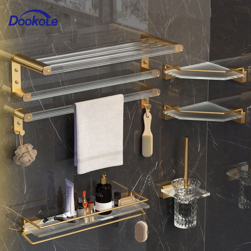 DOOKOLE HOHardware-Ensemble d'accessoires de bain dorés, porte-serviettes mural T1, porte-serviettes, brosse de toilette, crochets à serviettes, porte-papier