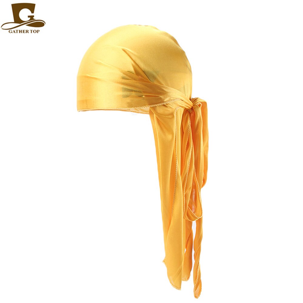 Durag Men Solid Color Silk Durags Women Breathable Turban Hair Bands 13Pcs/package: YELLOW