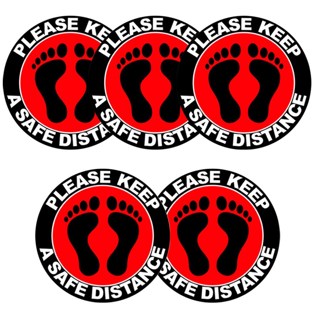 5pcs Floor Sticker Wall Decal Sign Car Caution 6 ft Foot Distance Warning 30cm: B