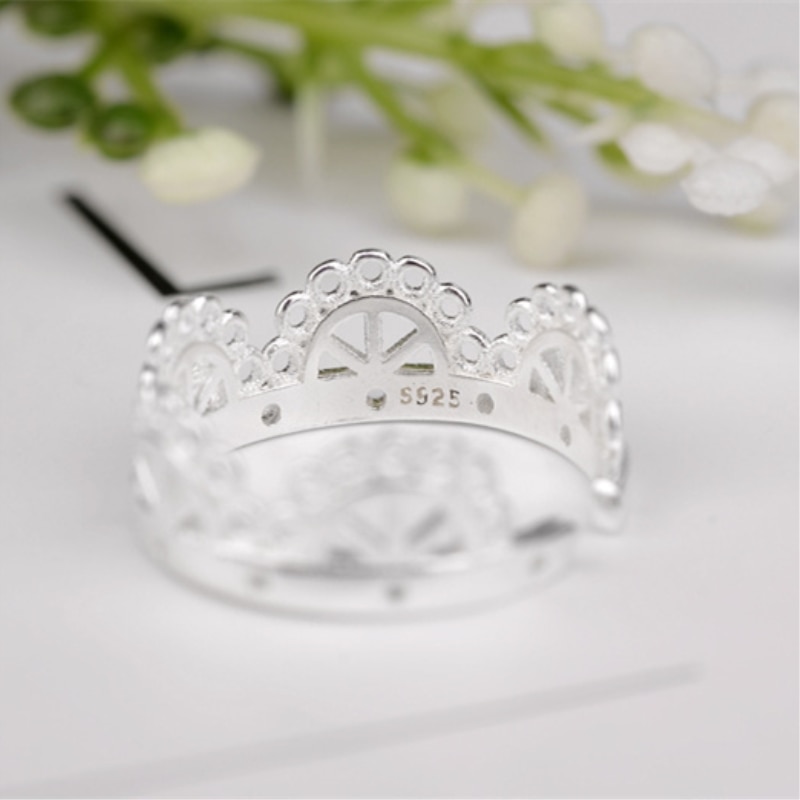 925 Sterling Silver Literary Crown Sweet Fresh Temperament Personality Korea Female Resizable Opening Rings SRI133