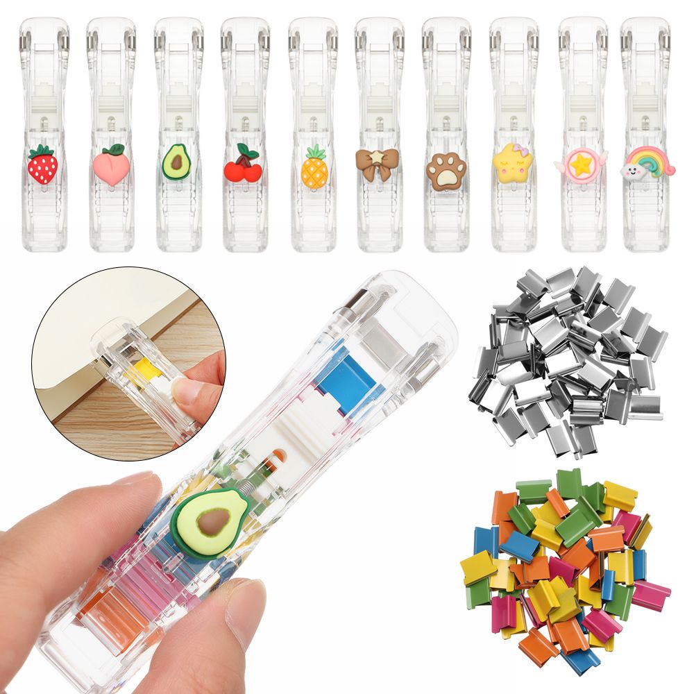 Push Clip Stapler Staple Remover Binder Push Clamp Tape Dispenser Paper Clips Office Supplies Set Desktop Stapler Office