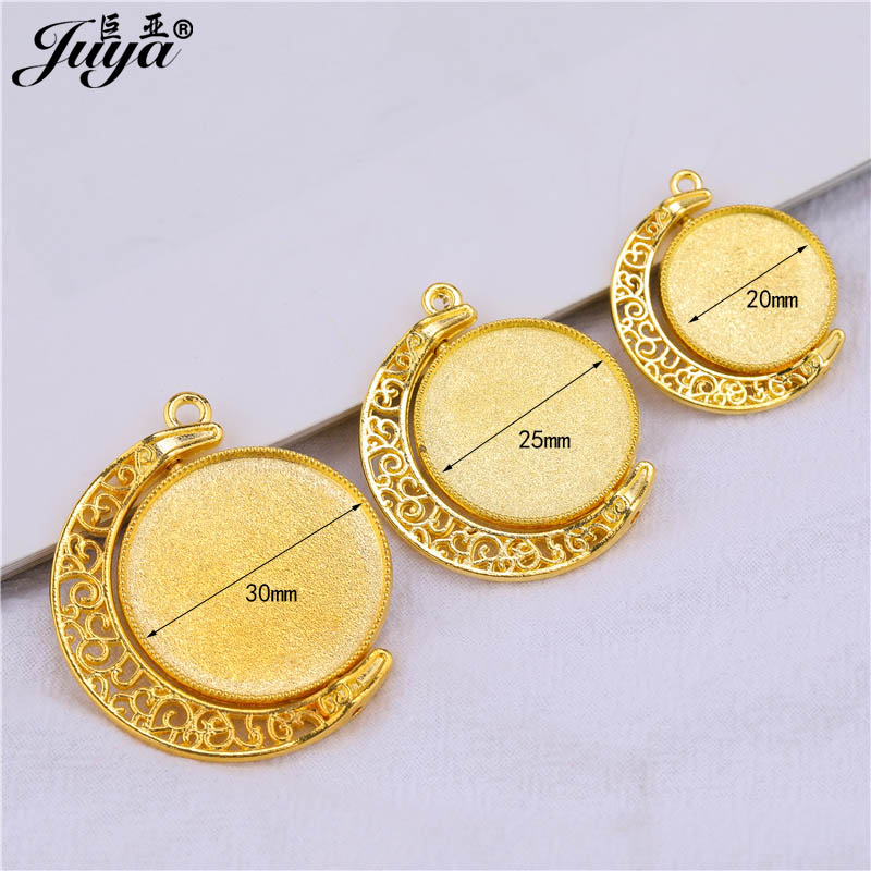 5 unids/lote camafeo de doble cara cabujón colgante Base 20/25/30mm tiempo gema Luna hueco giratorio bandejas en blanco para hacer joyería DIY