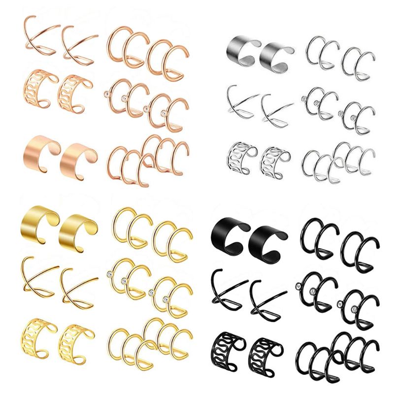 6 Pairs Stainless Steel Ear Clips Non Piercing Earrings Hoop Ear Cuffs Ear Clips