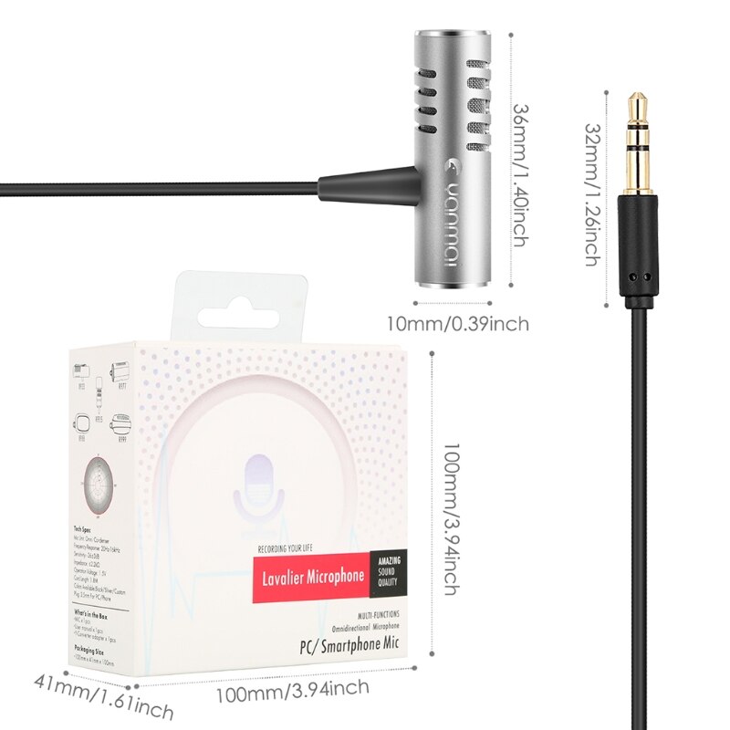 Yanmai R933 Lavalier Omnidirectional Condenser Microphone For PC Phone Camera 090F