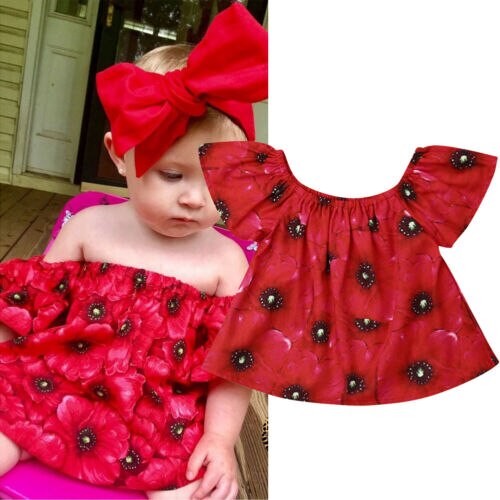 Peuter Baby Baby Meisjes Off Shoulder Bloemen Tops T-Shirt Outfit Kleding
