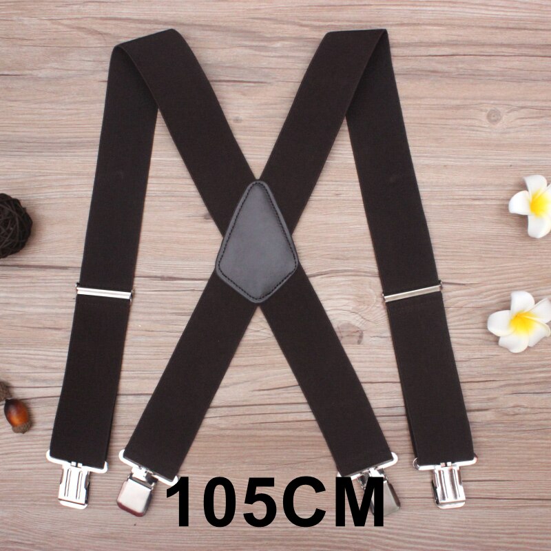 130 cm Plus size Bretels Voor zware Mannen Broek Met 4 Sterke Clips 5 cm Brede Bretels Met X -Back Broek Man Bretels Strap: Coffee-105cm