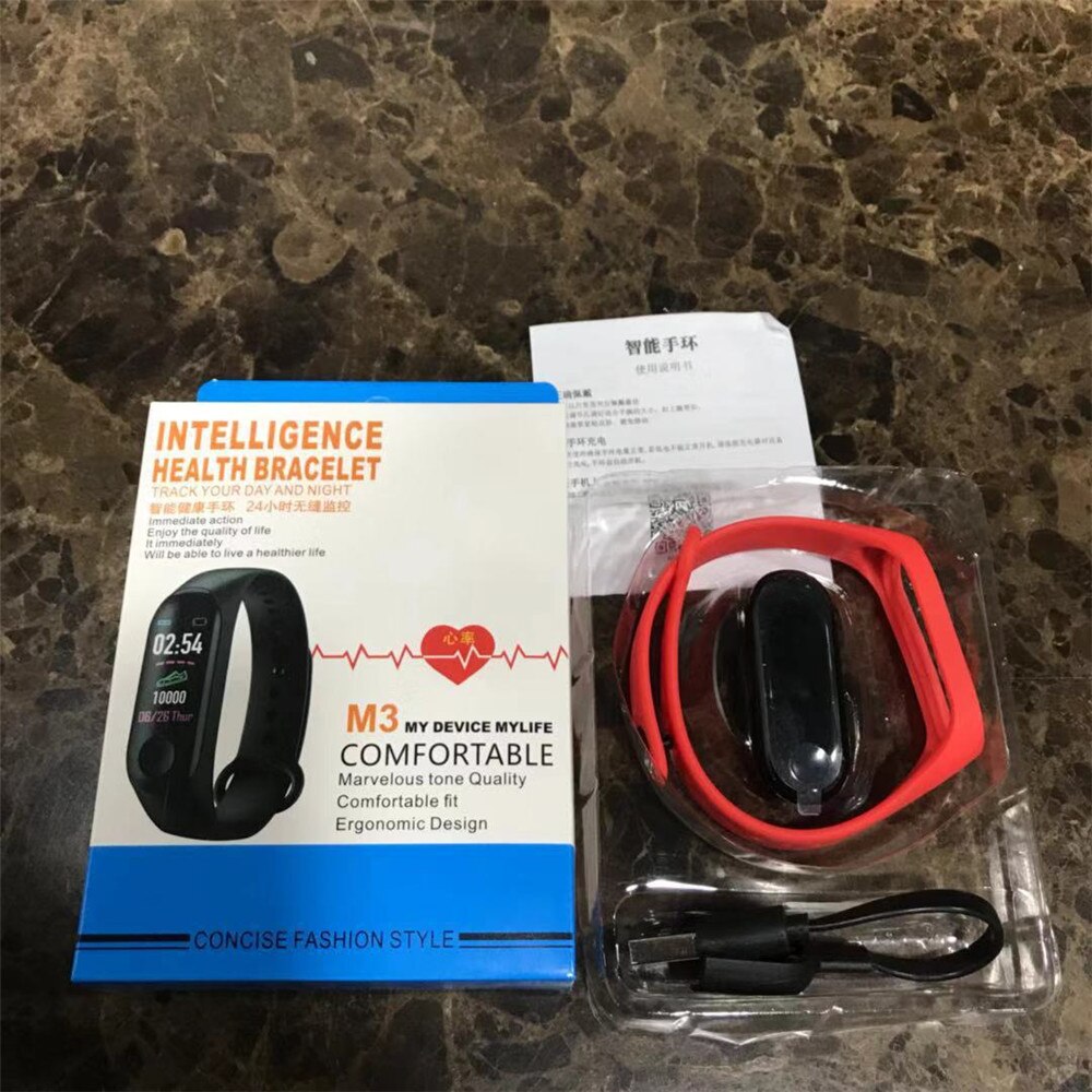 M3 intelligent Bracelet Bluetooth heart rate blood pressure sleep monitor step waterproof exercise smart wristband: Red wire charging