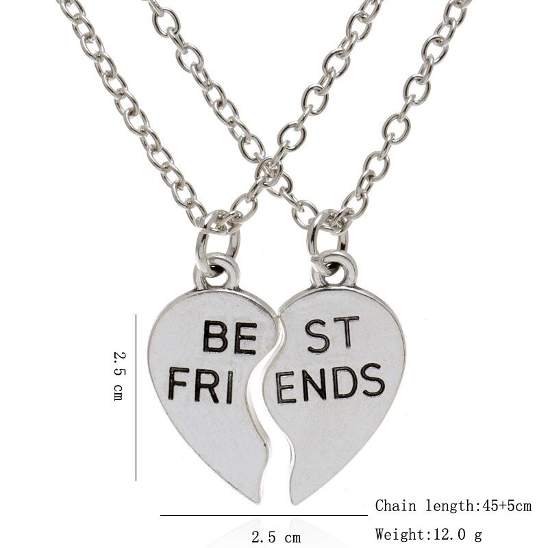 Two - Piece Set Of Two Stitching Best Friends Couple Heart - Shaped Pendant Necklace