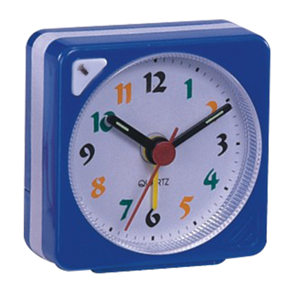 Portable Nightlight Alarm Clock Compact Durable Mini Plastic Analog Non Ticking Battery Operated Luminous Quartz Snooze: Blue