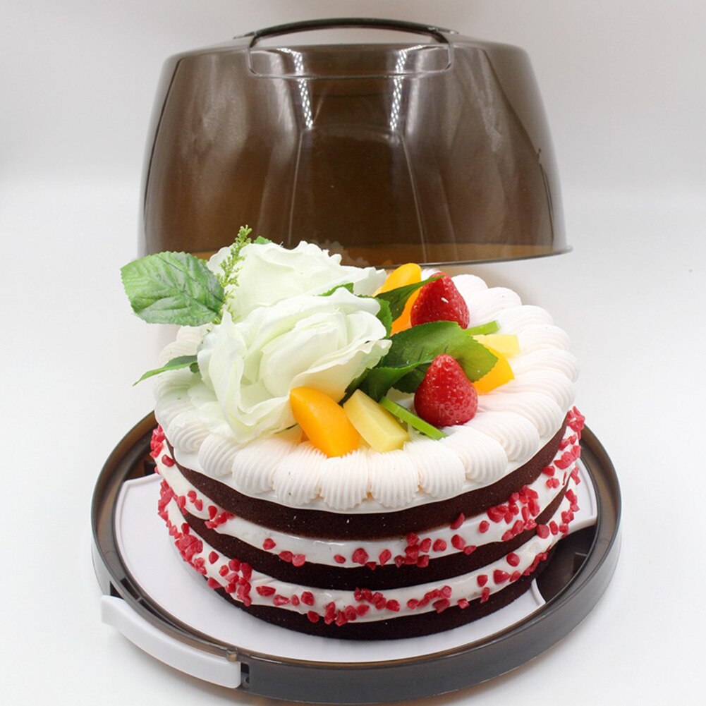 Portable Plastic Round Transparent Cheese Cake Container Packaging Box Tray Food Fresh-Keeping Holder Storage Case Party Supplie