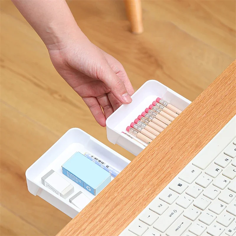 Zelfklevende pennenbakje onder verborgen bureaulade opbergdoos diversen cosmetica briefpapier organisator houder voor thuiskantoor