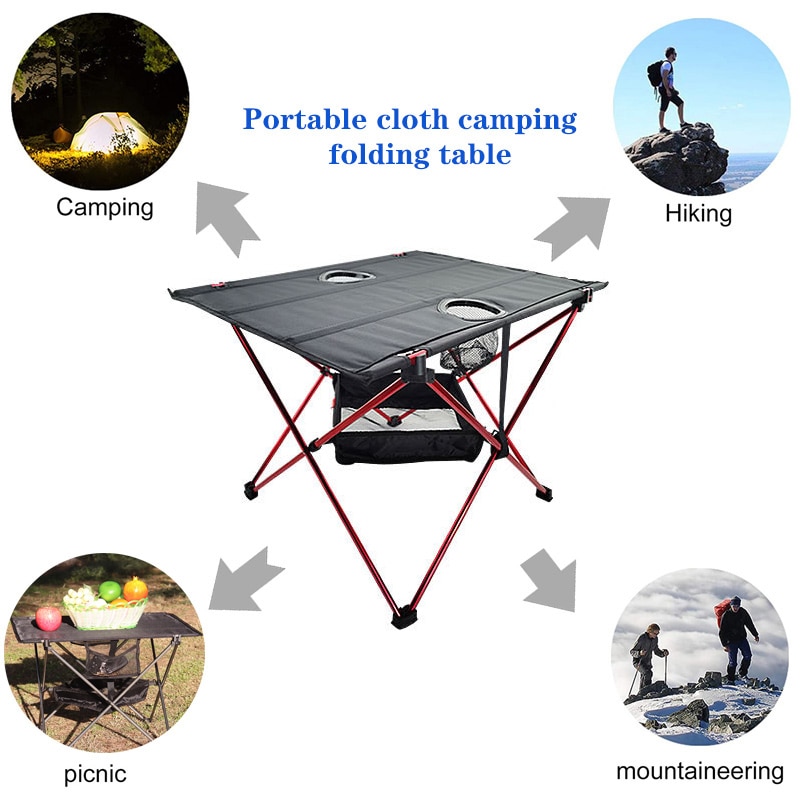 Lichtgewicht Draagbare Oxford Doek Waterdichte Opvouwbare Tafel Met Bekerhouders Voor Camping, Wandelen & Picknick