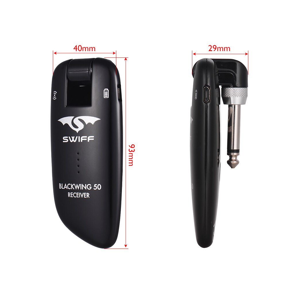 SWIFF WS-50 UHF Digital Guitar Wireless System (Transmitter + Receiver) 50M Transmission Range Built-in Rechargeable Battery