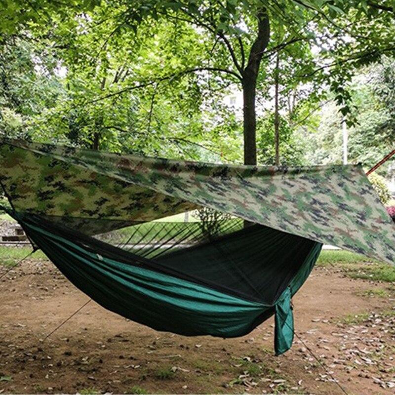 Camping Hammock with Mosquito Net and Tarp Rain Cover and Tree Straps 200kg Load Capacity 290 x 140 cm Nylon Double