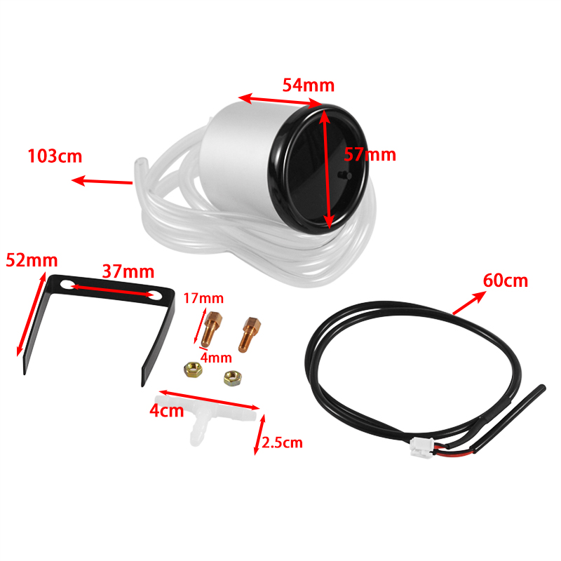 12V 2inch 52MMTurbo Boost Gauge Vacuum Press Meter -1~2 Bar 7 Color LED Black Len Vacuum Hose Cable Car T-Fitting Accessories