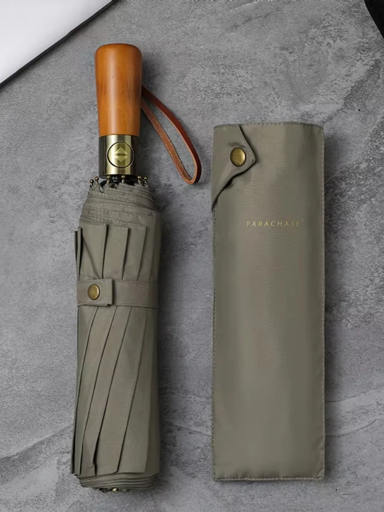 PARACHASE Big Rain Umbrella Waterproof Double Layer Windproof 10 Bones Umbrella Men Business Style Golf Large Automatic Umbrella: Dark Khaki