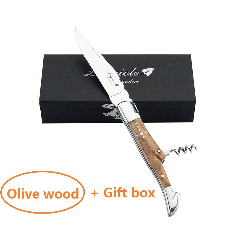 Laguiole saca-rolhas abridor de vinho faca punho de madeira sommelier cerveja pode abridores de garrafa folha de aço inoxidável cortador utensílios de cozinha: Olive Wood Box