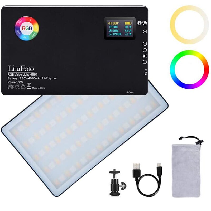RGB Led Video Light CRI 96+ 360° Full Color 9 Lighting Effect 3200-7500K Adjustable 1-100% Stepless Dimming for Camera Photograp