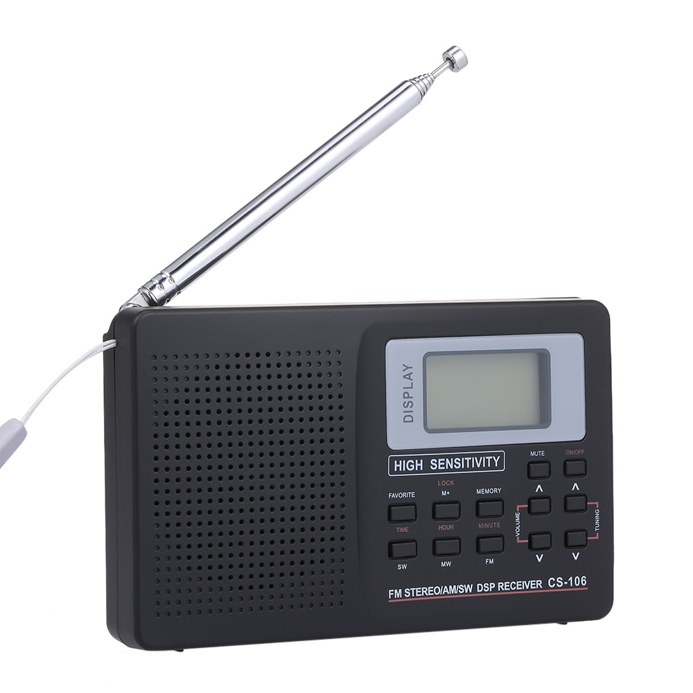 Mini FM Radio Portable Radio FM/AM/SW Radio Pocket Digital Stereo Radio Receiver Earphone Output Time Display External Antenna