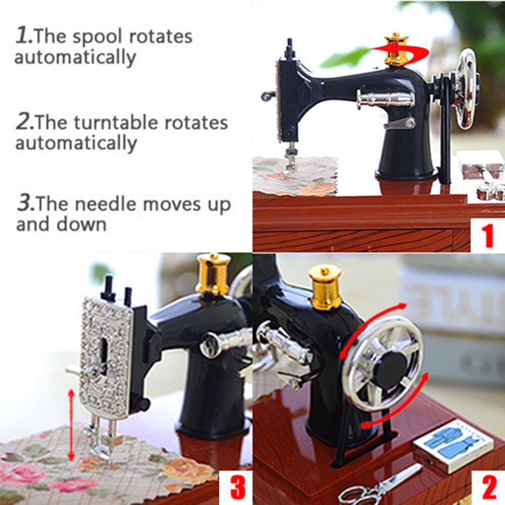 Wooden Musical Box Sewing Machine Style Musical Boxes Decorative Music Box Children'S Girl Birthday Table Decor