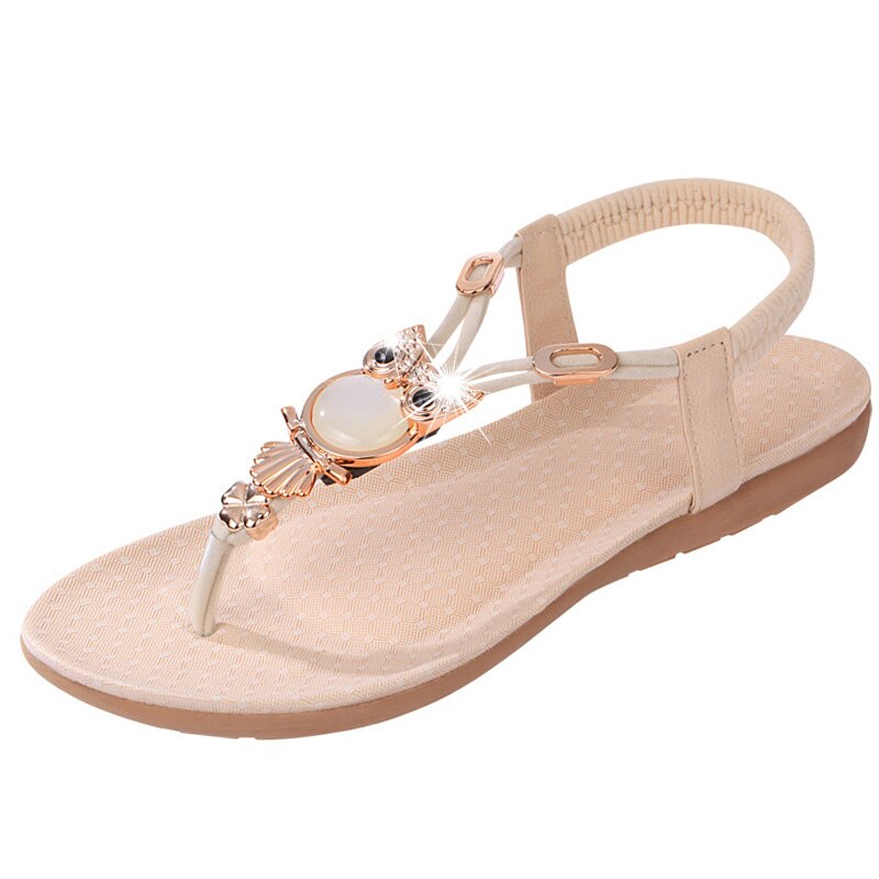 Sandalias de para mujer, zapatos planos de verano con dibujos animados de búho, sandalias para mujer, calzado de verano de agradable ZH2858: Beige / 6,5