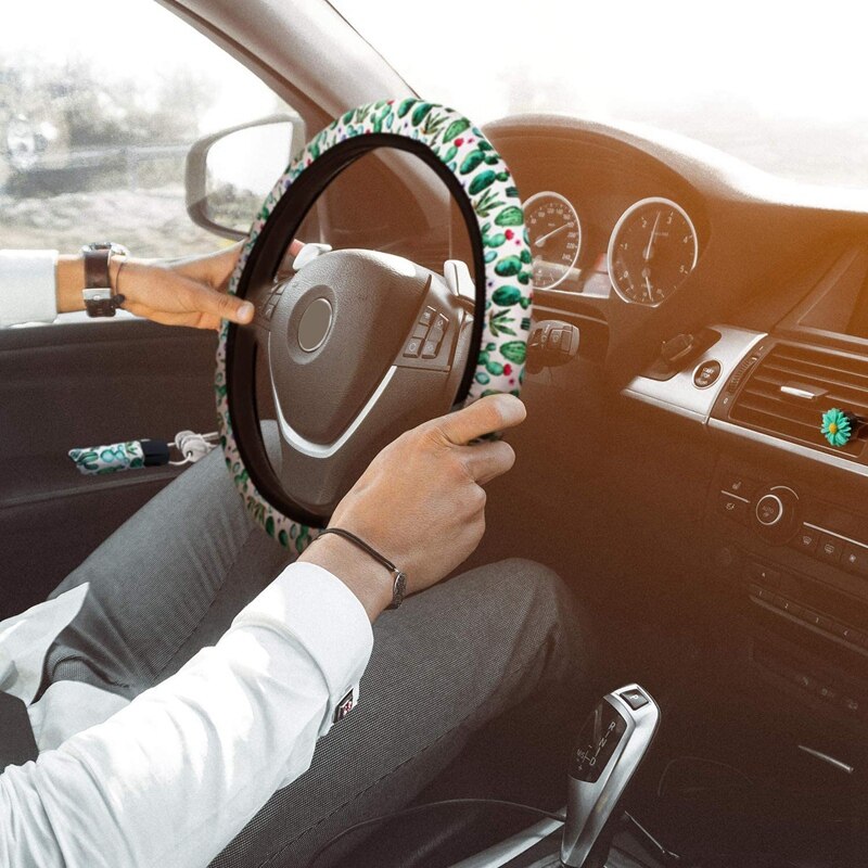 Cactus auto accessoires set, cactus stuurhoes, schattige cactus sleutelhangers, cactus autogordelbeschermers