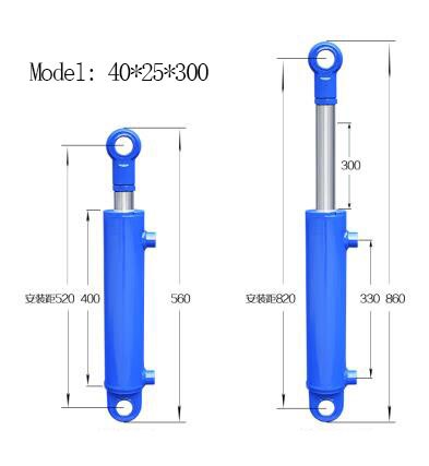 100-500mm Travels Hydraulic Oil Cylinder Heavy Duty Bidirectional Lifting Small Wood Splitter 1/2 Tonnage Hydraulic Ram: 300mm