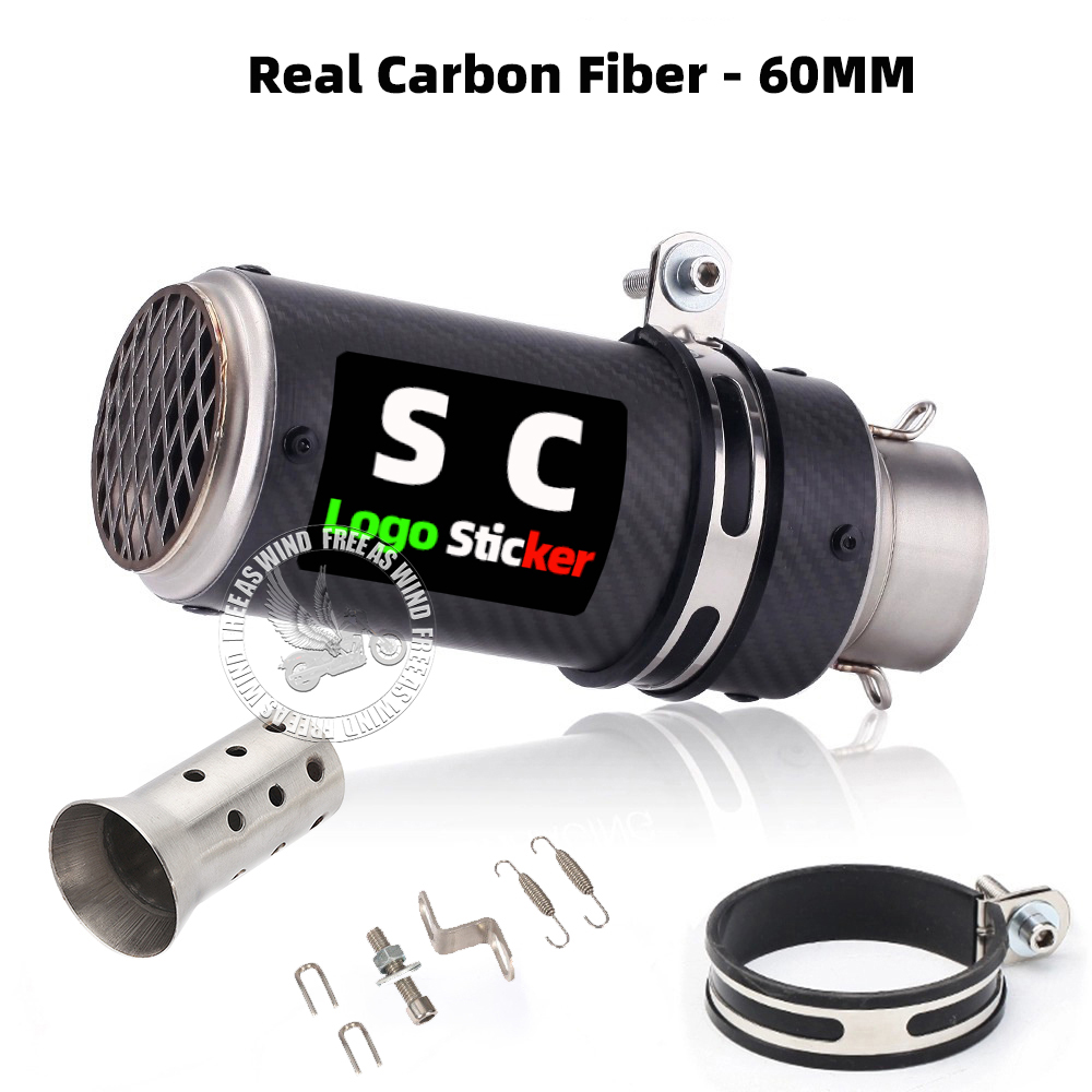 51mm 60mm 63mm Carbon Fiber sc Motorcycle Exhaust Muffler Escape for Motorcycle GP-project Universal Exhaust Modified Accessorie: GRAY