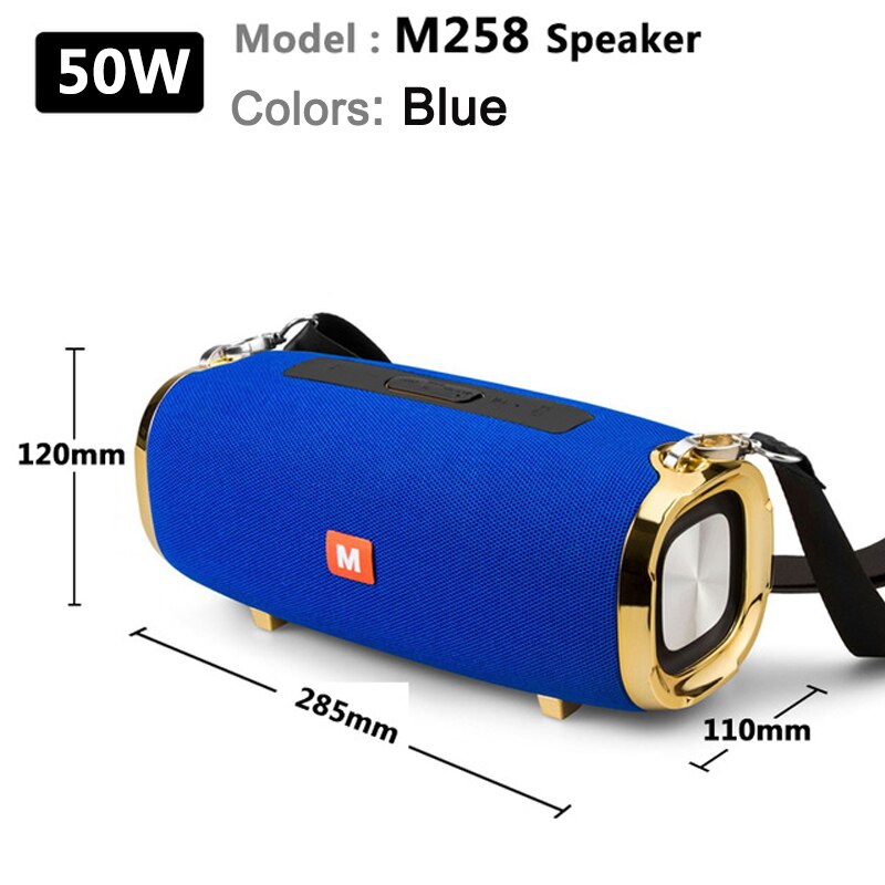 50W altoparlante senza fili del bluetooth esterno subwoofer portatile 3D stereo speaker 4000mAh music center, batteria 48 ore FM/AUX/TF: 50W  blue