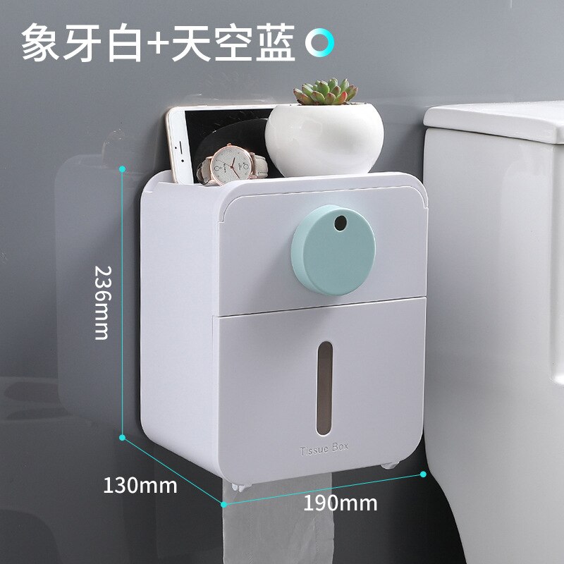 Hole-Free Toilet Tissue Box Roll Toilet Paper Towel Rack Toilet Household Storage Rack Tissue bathroom accessories box: White