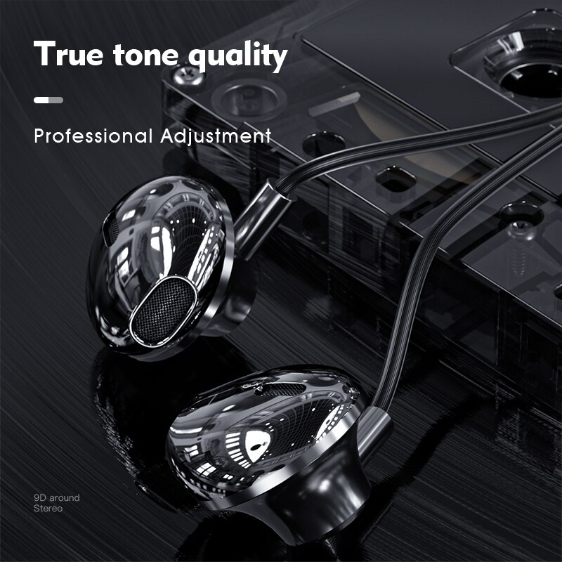 Licheers 9D Stereo In-ear Earphone Wire-controlled Sound Earpiece Earbuds For Xiaomi Samsung 3.5mm For Huawei Type C Earphones