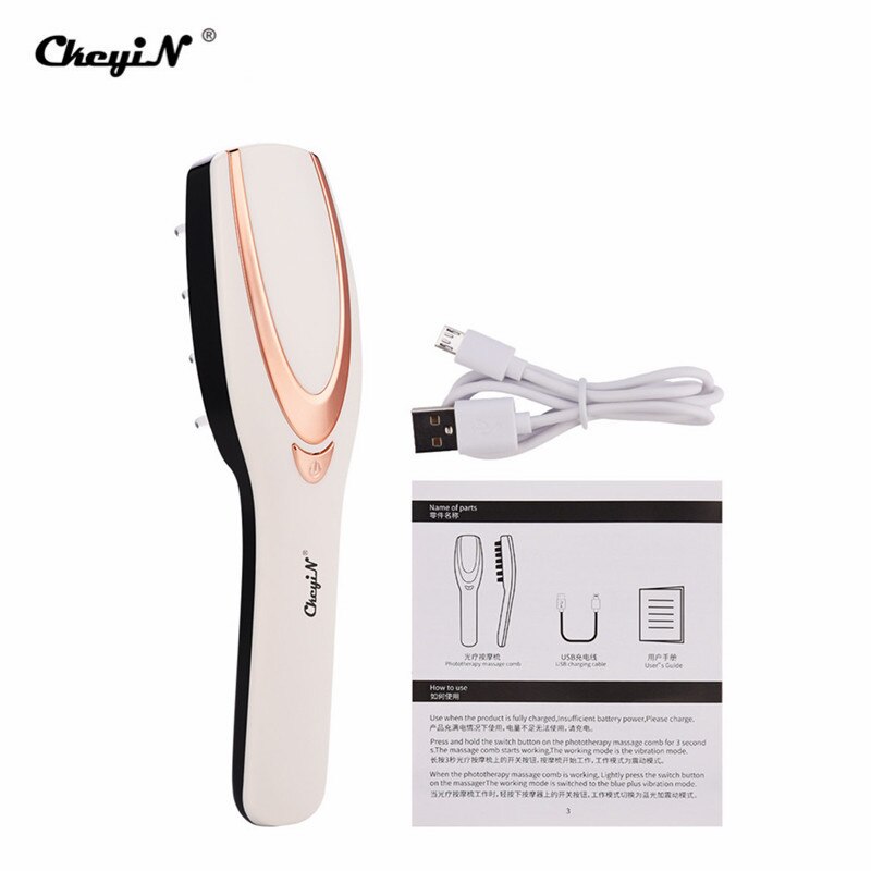 CkeyiN Phototherapy LED Light Hair Growth Comb Vibrating Head Massager Brush Rechargeable Scalp Anti Hair Loss Relieve Fatigue: Default Title