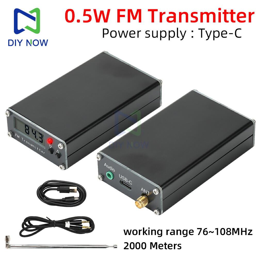 FM Transmitter - 76-108MHz - 0.5W - Digitale LCD Display - Audio Stereo - 3.5mm Interface - USB Type-C 5V
