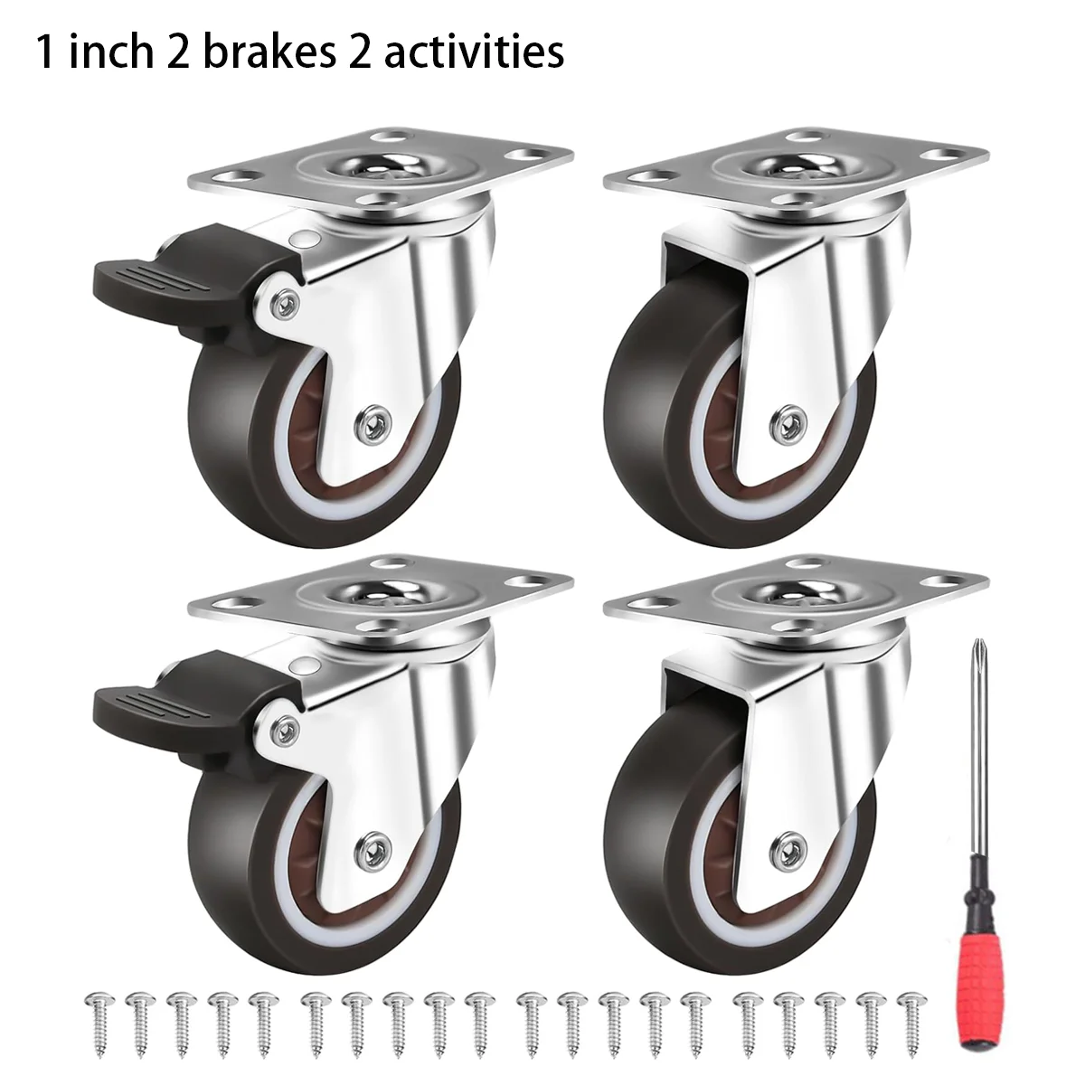 2 Inch Caster Wheels for Furniture, Rubber Swivel Caster Wheels Set of 4, Heavy Duty Casters with Capacity 600 LBS: Silver