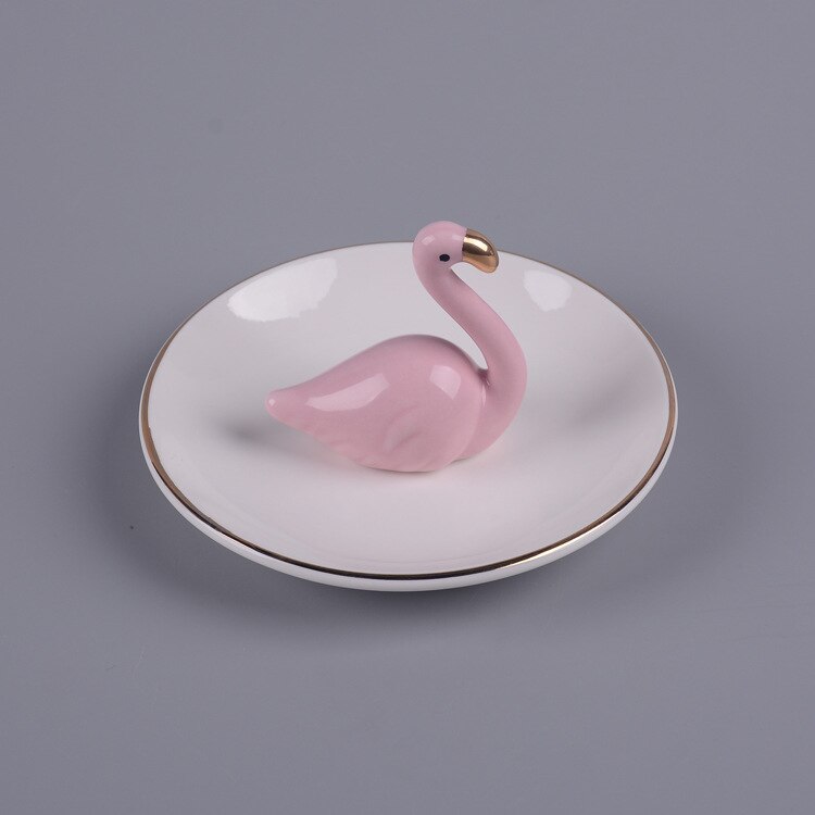 Narwaldate forgyldt keramisk flamingo ring smykkeholder fadorganisator display øreringe armbånd nøgle halskæde badeværelsesvask organiser: Hvid
