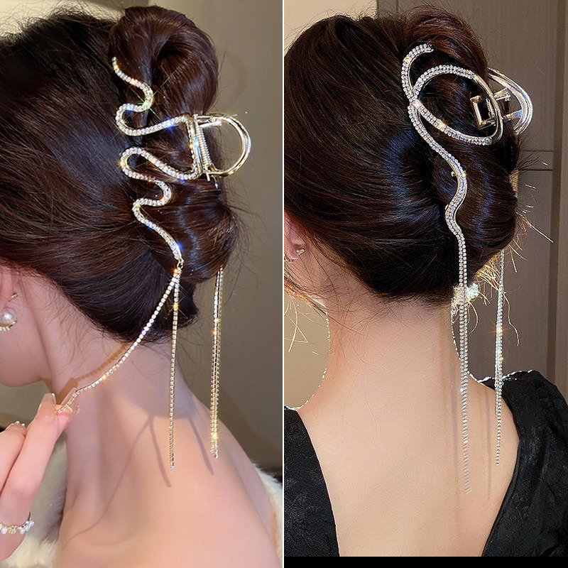Pinzas para el pelo con borla de cristal y diamantes de imitación para mujer y niña, horquillas geométricas de Metal para el pelo, accesorios para el cabello