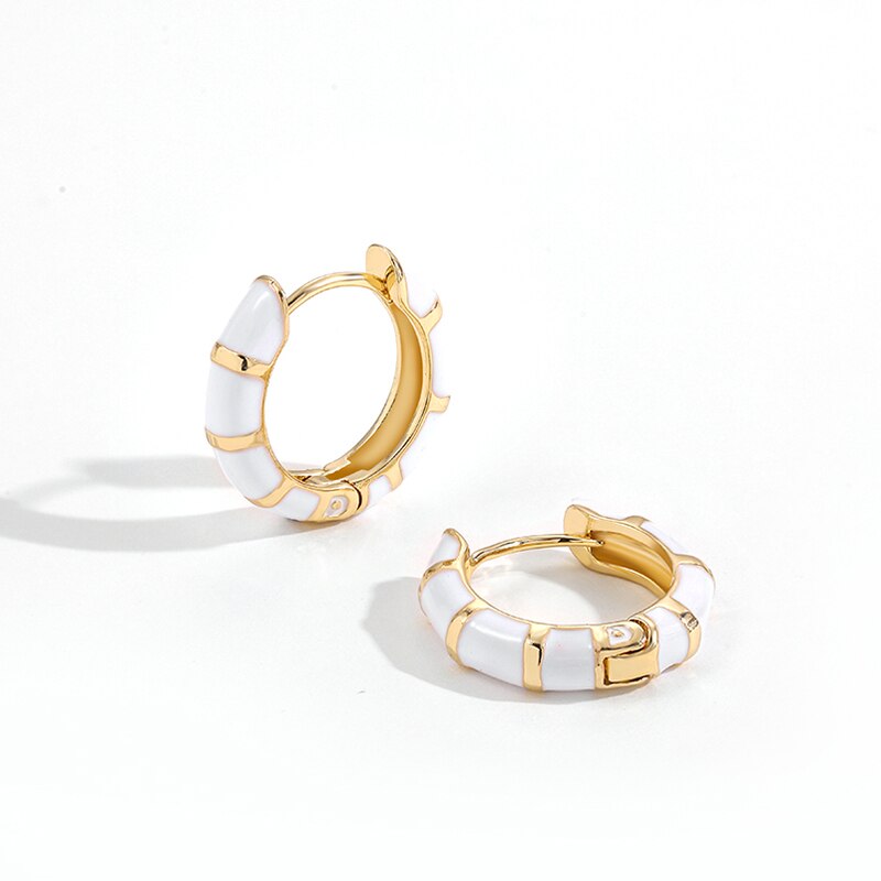 Mini Mooie Enamel Rainbow Ronde Cirkel Hoop Oorbellen Voor Vrouwen Kleurrijke Huggie Hoops Piercing Pendientes Sieraden: White