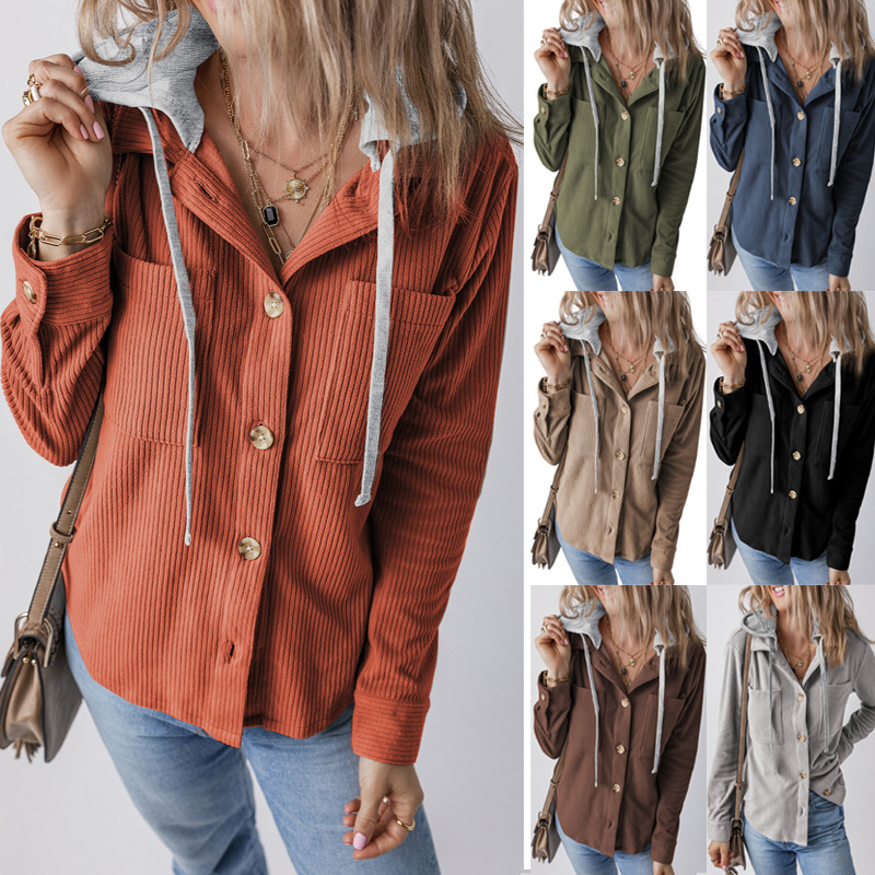 Women's Autumn Button Bomber Jacket Casual Hooded Pocket Streetwear Drawstring Girl Workout Demi-season Jacket For Women Coat