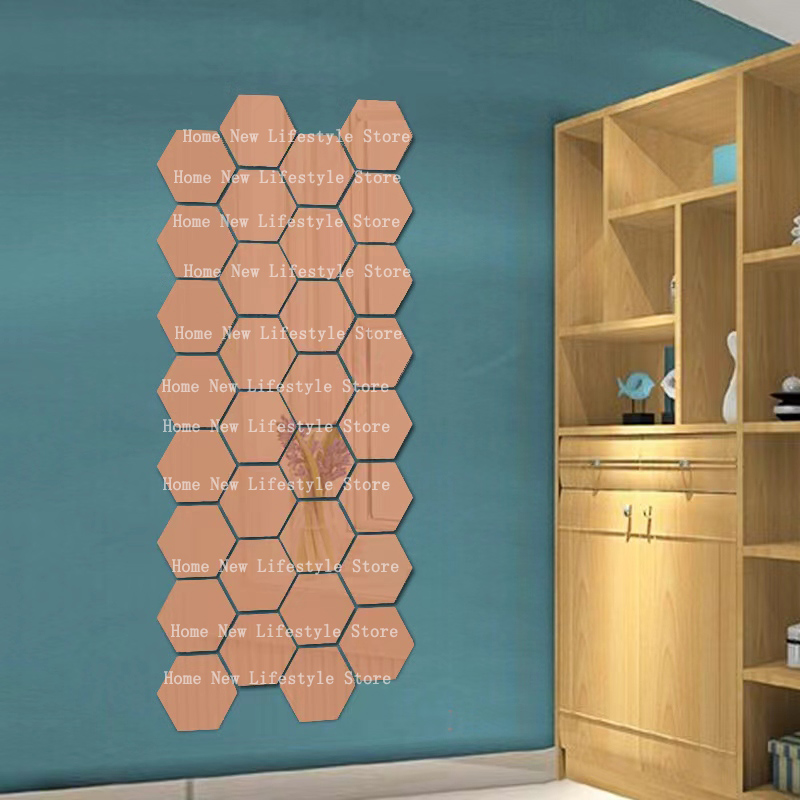 12 sztuk 3D naklejki ścienne z efektem lustra sześciokątne akrylowe samoprzylepne płytki mozaikowe naklejki usuwalna naklejka ścienna dekoracje dla domu DIY Sztuka lustro: XS / Niebieski