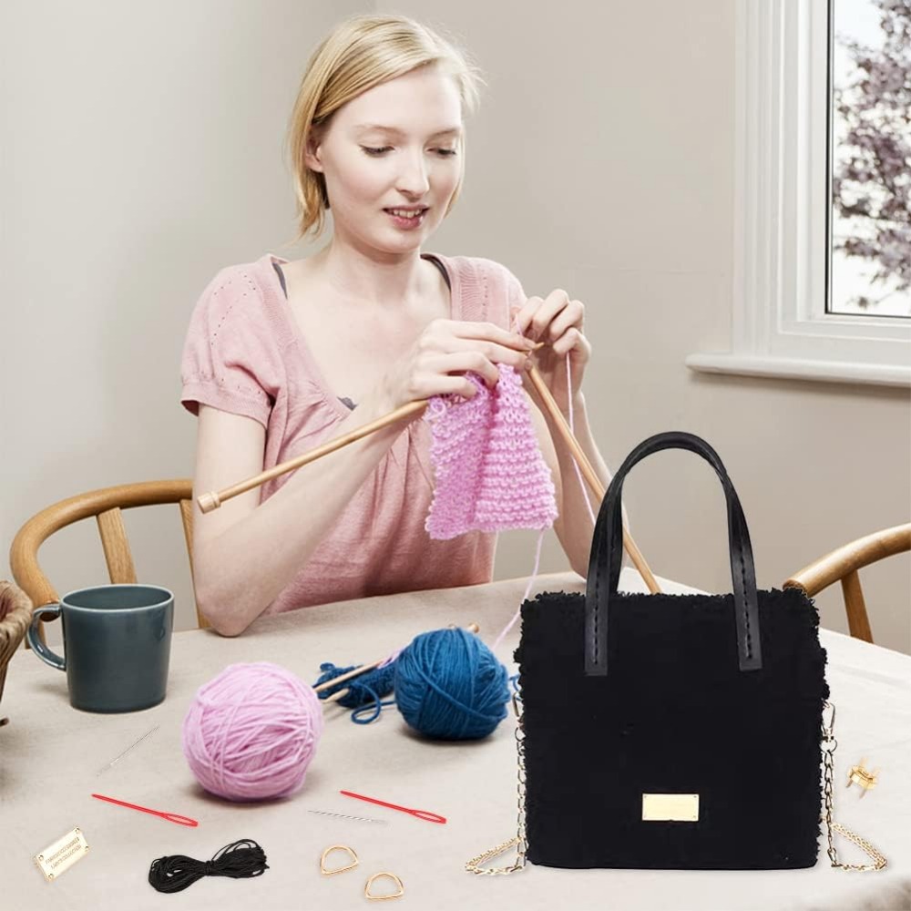 Kit de bolsas de ganchillo para tejer DIY, Kit de fabricación de bolsas tejidas a mano, hojas de lona de plástico de malla para bordado de punto de cruz