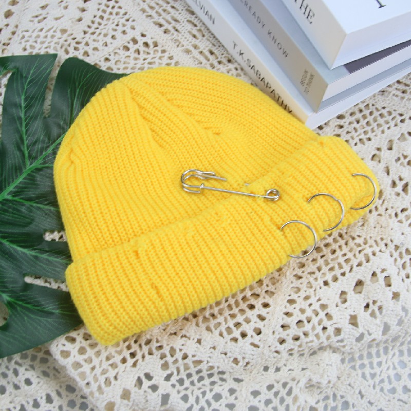 Hoeden Voor Vrouwen Mutsen Effen Broche Gat Skullies Vrouwen Hoeden Casual Party Unisex Straat Hiphop Winter Hoeden Sombrero de Mujer: yellow