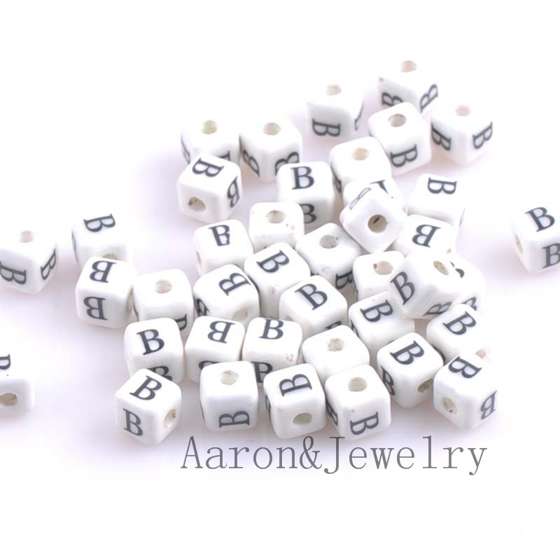 heißer Weiß A-Z Gemischte Buchstaben Alphabet Würfel Keramik Buchstaben Perlen passen Schmuck machen 8mm 10 stücke YKL0355X