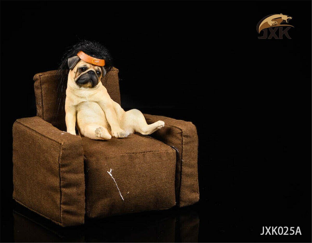 JXK 1/6 Decadent Pug With Sofa Figure Pet Dog Model Canidae Animal Collector Toy Resin Desktop Decoration: JXK025A