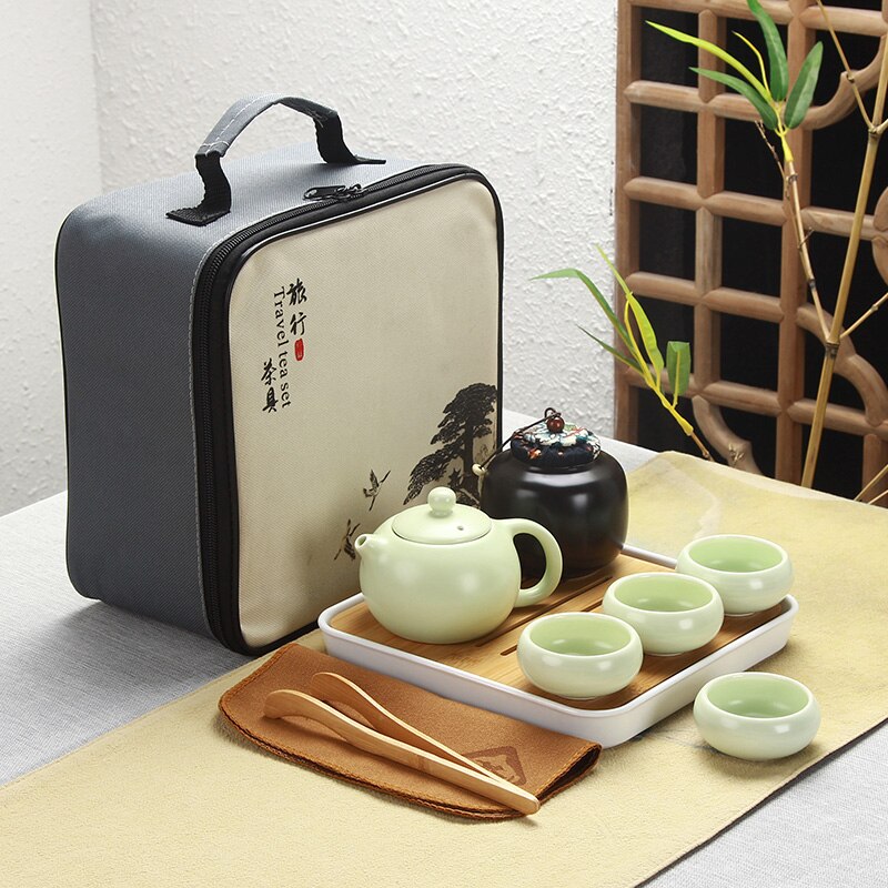 Portable Chinese Travel Kung Fu Tea Set Ceramic Teapot Porcelain Teaset Gaiwan Tea Cups of Tea Ceremony Tea Pot With Travel Bag