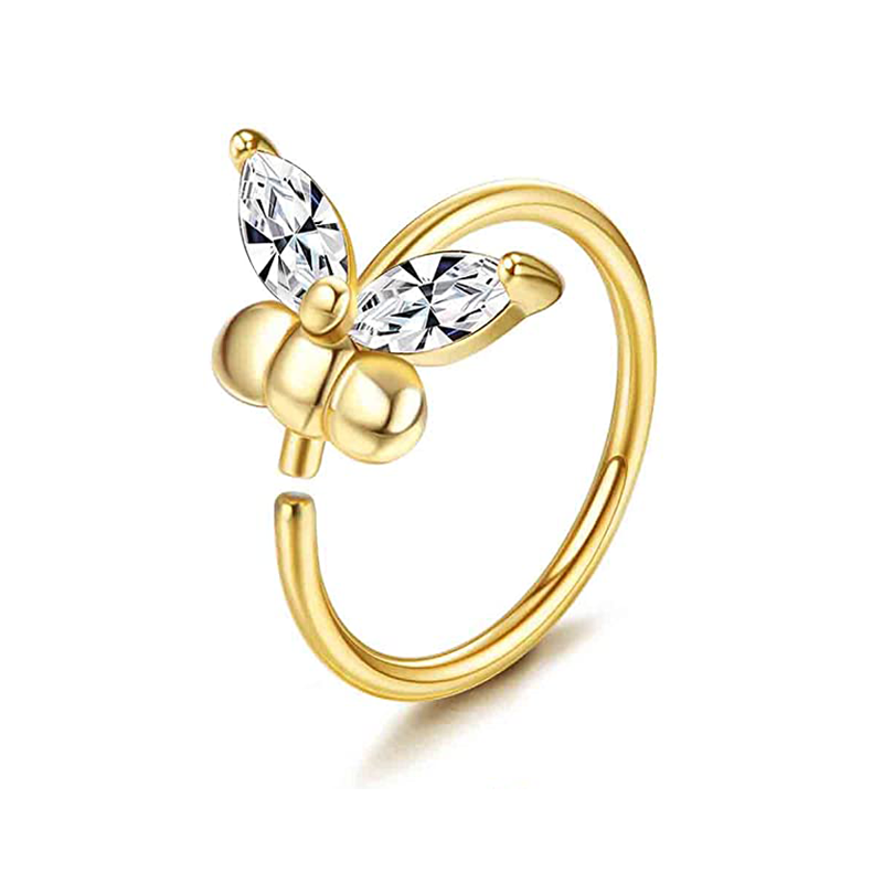 Drperfect-anillos para la nariz para mujer, tachuelas de acero quirúrgico de 20G, aro para la nariz, sacacorchos en forma de L, anillo para la nariz, joyería para Piercing en la nariz: Color dorado