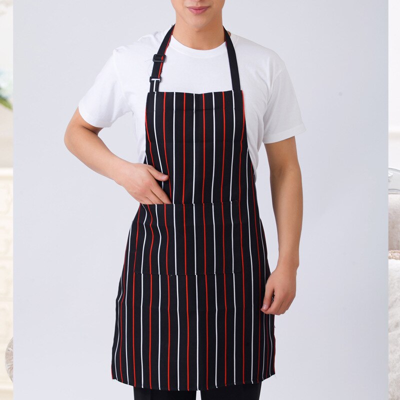 Säädettävä puolipitkä aikuisten esiliina raidallinen hotelli ravintola kokki tarjoilija esiliina keittiö kokkiessu 2 taskulla: D