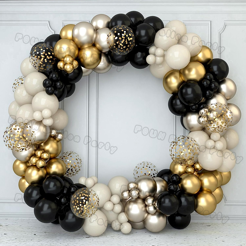 Czarne złote balony urodzinowe Zestawy łuków Srebrny Beżowy Złoty Balon konfetti Urodziny Dekoracja ślubna Chrzest Wystrój ukończenia szkoły