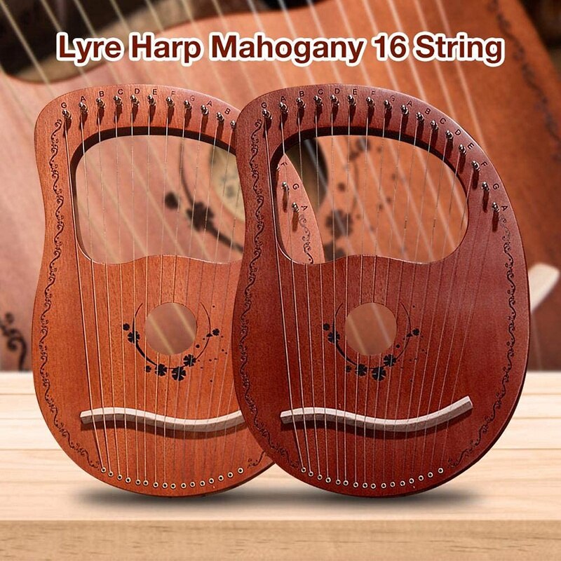 Lyreharpe 16- strengs harpe bærbar lille harpe med holdbart streng musikinstrument stabil lydharpe, kaffefarve