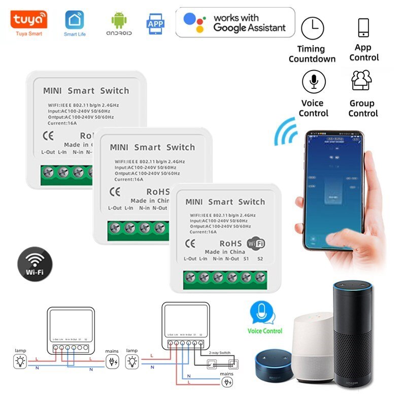 10A Diy Mini Smart Wifi Switch Ondersteunt 2 Manier Controle Smart Home Universele Module Werkt Met Alexa Google Thuis Smart leven App